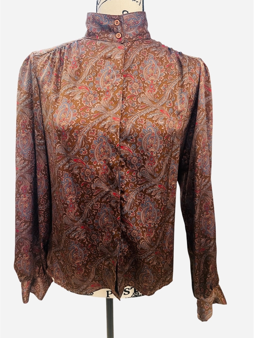 VTG 80s La Chine Classic Galinda Wang Paisley Mock Neck Blouse Secretary Top 4